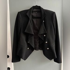 Ann Taylor Black Ruffle-Front Military-Style Blazer